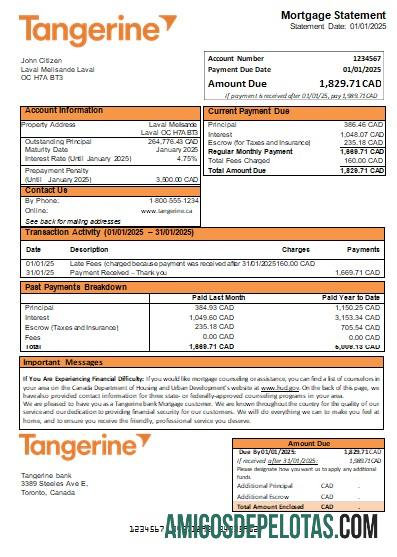 Declaração de hipoteca do Banco Tangerine do Canadá Scr baixar para verificação